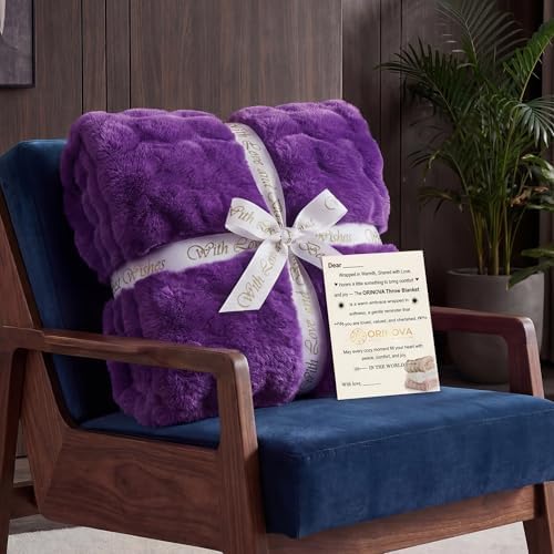 ORINOVA Purple Fluffy Soft Plush Faux Fur Throw Cozy Blanket for Couch Bed Fuzzy Blanket Living Room Women Gift Home Decor 50x60 - Image 4
