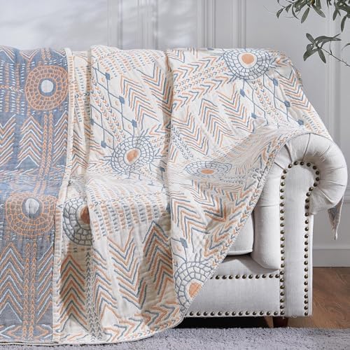 jinchan 100% Cotton Muslin Blanket Twin Boho Blanket 50x60 Orange Multi by JINCHAN