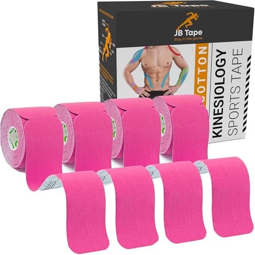 JB Tape Kinesiology Tape, 80 Precut Strips, Pink, Latex‑Free, 4 Rolls by JuneBugzEnterprises