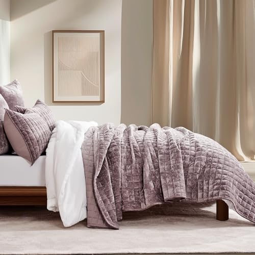 RECYCO Channel Box Stitch Velvet Quilt Set, King Size, Purple - Image 2