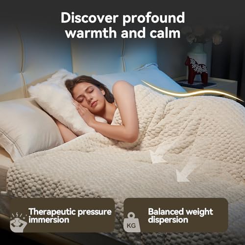 Weighted Blanket Queen Size for Adults,15lbs Jacquard Sherpa Heavy Blanket for Calming and Relax, Dual Sided Ultra Soft Fuzzy Throw Blanket with Glass Beads, 48" x 72", Cream White - Image 4