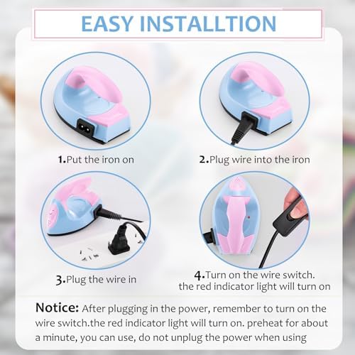 Honoson Mini Craft Iron with Charging Base Tiny,Light Pink, Light Blue - Image 3