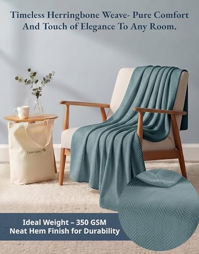 LANE LINEN Cozy Blanket King, 100% Cotton Textured Herringbone Weave - Image 3