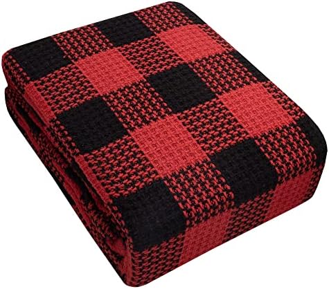 Sweet Home Collection 100% Fine Cotton Blanket Luxurious Weave Stylish Design Soft and Comfortable All Season Warmth, Full/Queen, Buffalo Plaid Burgundy Black (Pack of 1) - Image 2