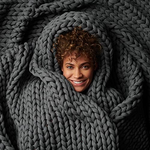 Bearaby Cotton Hand-Knit Weighted Blankets for Adults - Chunky Knit Blanket - Sustainable, Breathable, Organic, Cooling Weighted Blanket - Machine Washable (Asteroid Grey, 10 lbs, 40"x64") by Bearaby