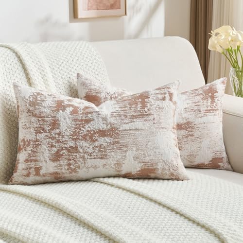 FUTEI Pack of 2 Faux Cashmere Throw Pillow Covers 12x20 Inch,Rust White by FUTEI