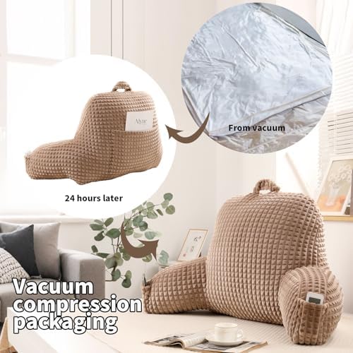 Reading Pillow with Arms for Bed Sitting,Khaki Flannel - Image 4
