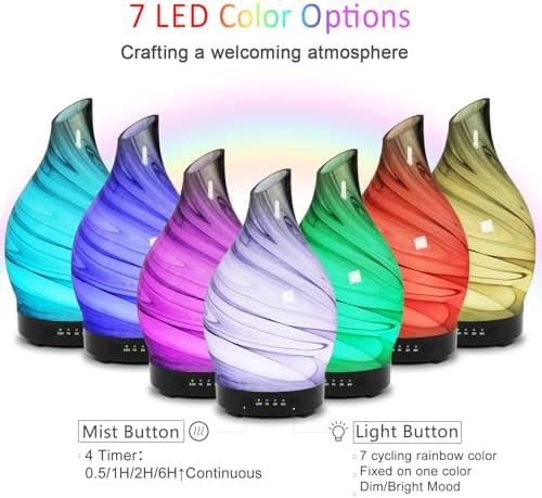 Essential Oil Diffuser 150ML, Glass Aromatherapy Diffuser with 4 Timer Settings & 7 Color Changing, Waterless Auto Shut-Off, Ultra Quiet Oil Diffuser, Mothers Day for Home, Office, Yoga, Spa - Image 2