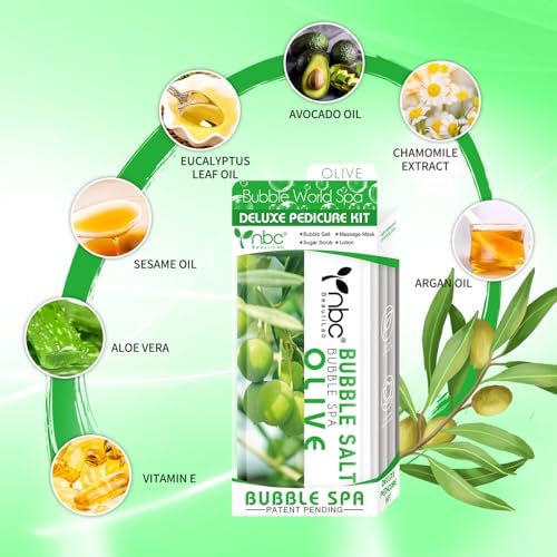 Pedicure Kit Foot Soak Set: Bubble Salt, Sugar Scrub, Massage Mask, Massage Lotion in a Box, 4 Step Foot Spa Kit for Dry Feet, Calluses and Tired Feet(3 Set Olive) - Image 4