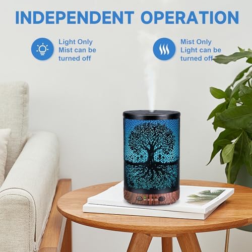 Essential Oil Diffuser 120ML Metal Aromatherapy Diffuser with Timer, Cool Mist Humidifier with Auto Shut-Off & 7 Color Lights for Home Office Spa (Life Tree) - Image 6
