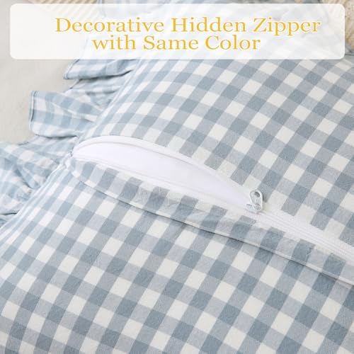 Light Blue/White Ruffled Long Lumbar Gingham Pillow Sham 14x36 inches - Image 6