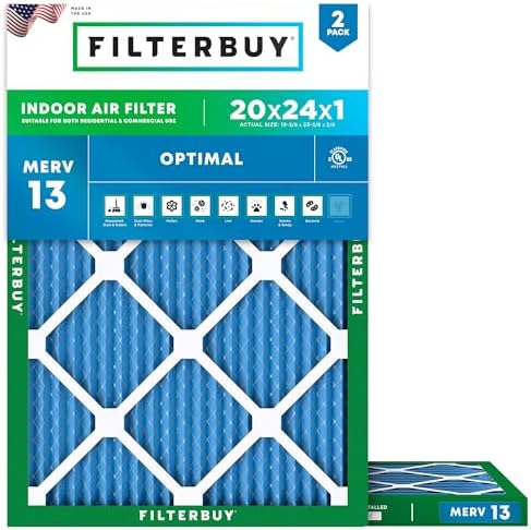 Filterbuy 20x24x1 Air Filter MERV 13 Smoke & Allergy Defense (2-Pack) by Filterbuy