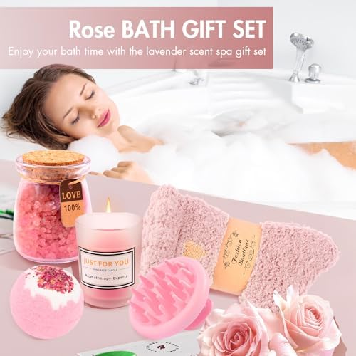 12 Piece Spa Gifts Set for Women, Self Care Gift Basket for Mom Wife Her, Relaxing Gifts with Eye Mask, Water Bottle, Bath Bombs, Aromatherapy for Valentines Day, Birthday, Christmas (Rose) - Image 2
