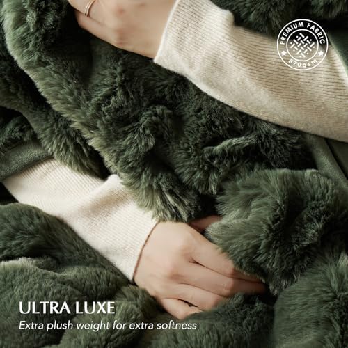 EverGrace Faux Rabbit Fur Bubble Throw Blanket, 50"x60", Green - Image 3