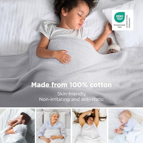 Bedsure 100% Cotton Blanket, Herringbone Weave, Oversized King, Cool Grey - Image 2