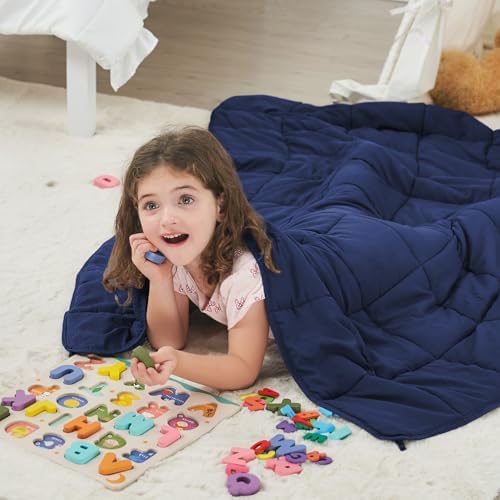 Weighted Blanket 5lbs, 36"x48", Cooling Heavy Throw Blanket for 20-40lbs, Microfiber Soft Big Blankets Weighted Comforter, Navy - Image 2