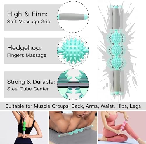 Cellulite Massager, Fascia Blaster for Cellulite, Muscle Roller Stick Lymphatic Drainage Massager for Relif Body Sorness, Trigger Points, Sports Legs, Back Recovery - Green - Image 3