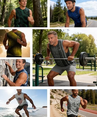 Men's Sleeveless Swim Shirts Quick Dry Moisture Wicking Gym Shirts Breathable Workout & Beach - Image 4