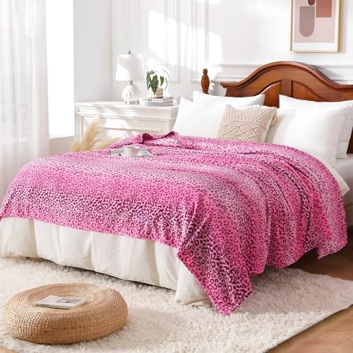 Viviland Flannel Fleece Blanket King Size 90x108 Inches, Lightweight, Super Soft Cozy Warm, Cheetah Print Pink, 100% Microfiber by VIVILAND
