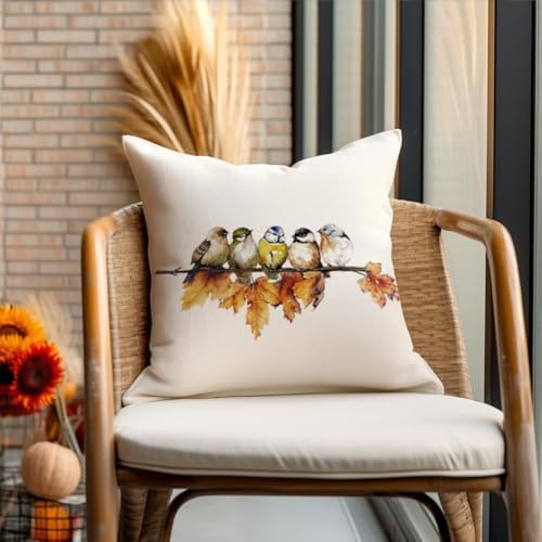 RABUSOFA Fall Pillow Covers 16x16 Inch Watercolor Bird Autumn Decorations for Home Outdoor Thanksgiving Decor Maple Leaf Decorative Throw Pillow Cases Farmhouse for Couch Sofa - Image 6