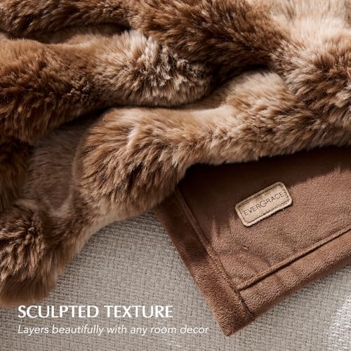 EverGrace Faux Rabbit Fur Bubble Throw Blanket, 60"x80", Lion Caramel - Image 5