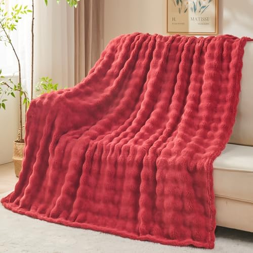 NEWCOSPLAY 3D Bubble Flannel Throw Blanket for Couch Red, 50"×60" by NEWCOSPLAY