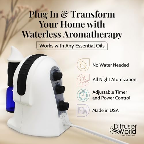 1000 Sq Ft Waterless Diffuser for Essential Oils, Made in USA Black Waterless Aroma Atomizer for Home Large Room Fragrance, Home Scent Machine, Air Aromatherapy with Adjustable Timer - Image 2