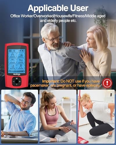NURSAL 24 Modes TENS Unit Muscle Stimulator, Rechargeable Electronic Pulse Massager with 8 Pads for Back and Shoulder Pain Relief and Muscle Strength (Red) - Image 5