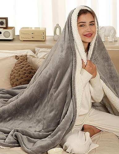 ESTINGO Heated Throw Blanket Electric Blanket Throw, Heated Blanket with 5 Heating Levels & 4 Hours Auto Off, Super Cozy Soft Sherpa Heating Blanket with Fast Heating for Bedding, 50"x60", Light Gray by ESTINGO-EnjoyToastyWarm
