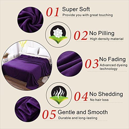 Polar Fleece Blankets Queen Size for The Bed Extra Soft Brush Fabric Super Warm Sofa Blanket 90" x 90"(Purple Queen) - Image 4