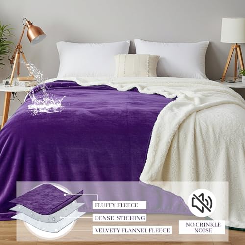 Tisancy Waterproof Gray Blanket for Dog Cat Puppy, 80''x 80'' Double Side Leakproof Reversible Double Side Sherpa Flannel Fleece 3 Layer Lightweight Blanket, Absorb 70oz(PurpleWhite), Machine Washable - Image 5
