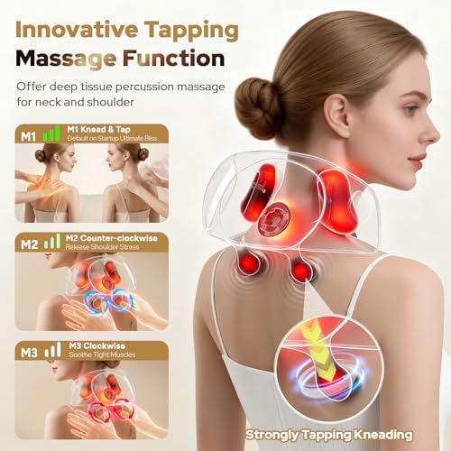Shiatsu Neck Massager with Heat, Newly Tapping & Kneading Massage Machine for Neck Deep Tissue Relaxation, Portable Shoulder & Back Massager with 3 Speeds & Hands-Free Strap, Gifts for Men Women - Image 2