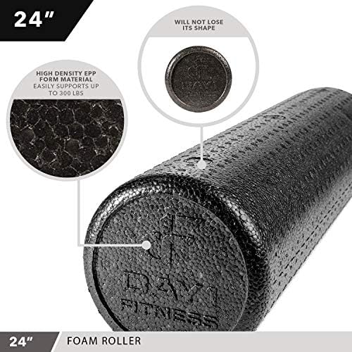 High Density Muscle Foam Rollers by Day 1 Fitness - Sports Massage Rollers for Stretching, Physical Therapy, Deep Tissue, Myofascial Release - Ideal for Exercise and Pain Relief - Solid Black, 24" - Image 4