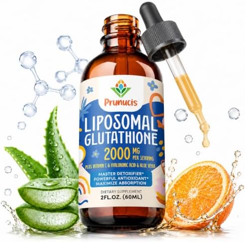 Prunucis 2000MG Liposomal Glutathione Liquid, 98% Absorption, Active Form L-Glutathione Supplement, Vegan Friendly, Powerful Antioxidant Complex for Immune System, Aging Defense, Detox, 2 FL.OZ by Prunucis