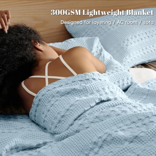 PHF Lightweight 100% Cotton Waffle Blanket for Bed, King, Sky Blue - Image 2