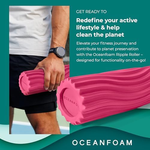 Oceanfoam Ripple Travel Foam Roller (11" x 3.35") Firm Mini Foam Roller for Physical Therapy, Deep Tissue Massage, Back Pain - High Density, Ergonomic Wave Textured, Yoga, Pilates, Exercise (Hot Pink) - Image 3