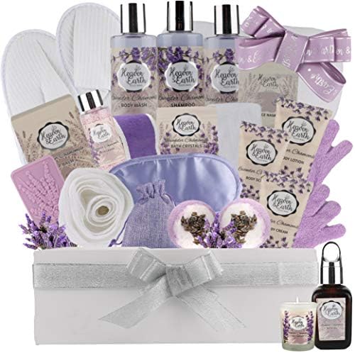 Valentines Gift Baskets for Women Spa Day! Natural Lavender Chamomile Spa Bath Sets for Women Gift Infused with Essential Oils. Sulfate Free Lavender Bath Set Spa Gift Set by PurebyRachelleParker