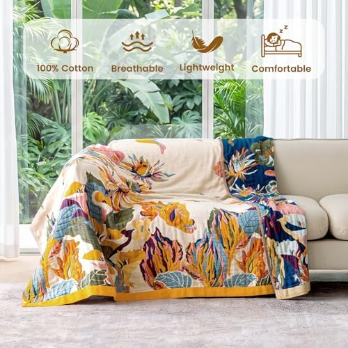 MSGKV Boho Throw Blanket 80"x90" 100% Cotton Muslin Floral Blanket for Bed - Image 2