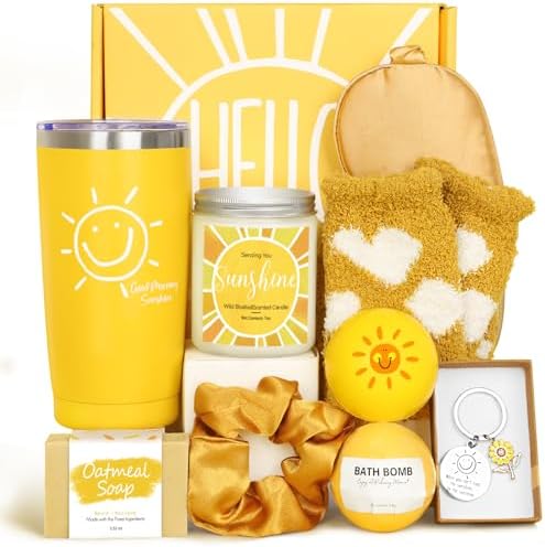 Gift Baskets for Women, 10pcs Unique Birthday Gifts for Women, Best Friend Birthday Christmas Gift, Get Well Soon Gift Basket Sending Sunshine Cheer Up Box for Sister Friendship - BRIGHTEN UP HER DAY by SuhctuptxAccompanyUInLife