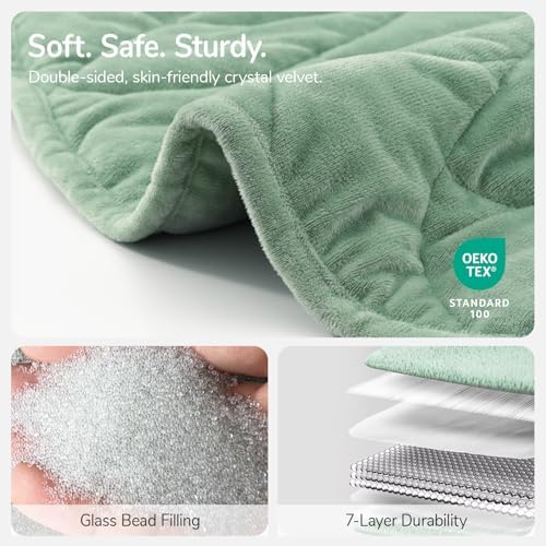 Weighted Lap Blanket for Adults, 5 lbs, 23"x29", Leaf Pattern, Sage Green - Image 6