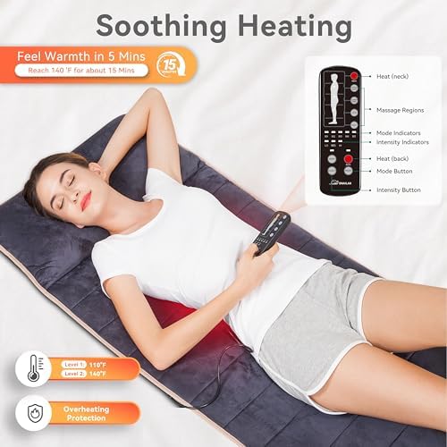 Snailax Memory Foam Massage Mat with Heat, 10 Vibrating Motors Full Body Massager Pad for Back Pain Relief, 6 Heating Pads for Neck, Lumbar, and Leg - Gifts for Mom - Image 3