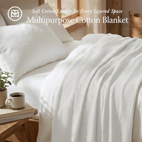 Threadmill Luxury 100% Cotton King Herringbone Blanket, Tusk White - Image 2