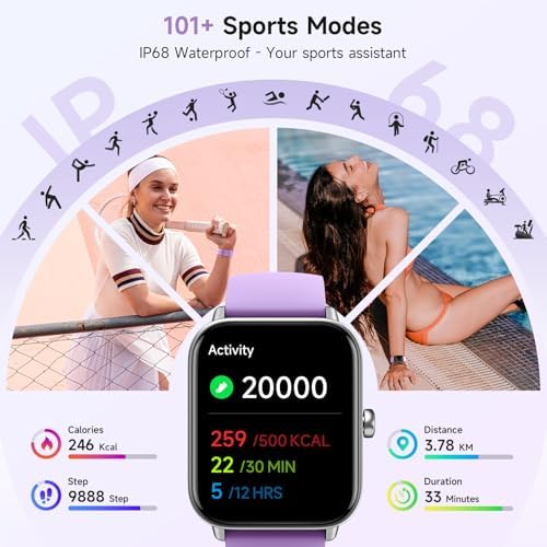 Gydom Smart Watches for Women for Android & iPhone, Alexa Built-in, 1.8" Smartwatch with Heart Rate/SpO2/Sleep/Stress, IP68 Waterproof Fitness Tracker, 101+ Sports Modes, Purple - Image 4