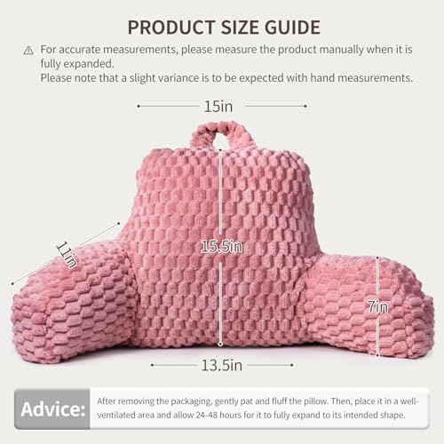 Reading Pillow for Bed, Adults Back Pillow for Sitting up, Husband Pillow for College Dorm, Back Support Cushion with arms for sit up on Couch, Sofa, and Floor,Pink - Image 5