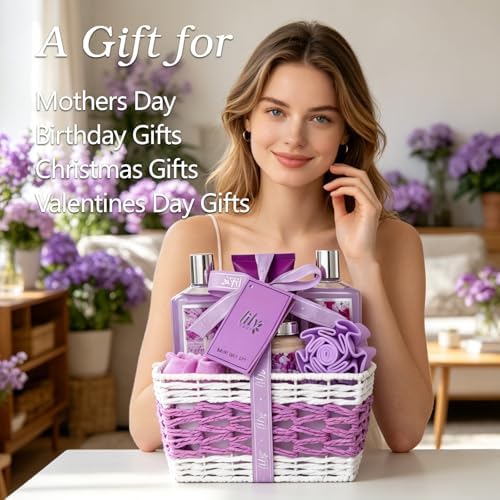 9Pcs Luxurious Lavender Lilac Spa Kit Bath Set - Spa Gift Baskets for Women - Image 2