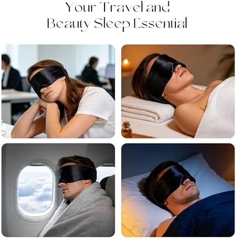 Silk Sleep Mask 22 Momme 100% Mulberry Silk & 3.5cm Silk Hairband Set for Side Sleeper Women Men,Light Blocking Nose Pad, Adjustable Silent Strap,Eye Mask fo Home & Travel Use (Black) - Image 5