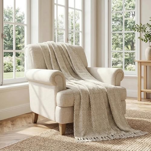 Americanflat 50x60 Throw Blanket - Soft and Breathable Cotton Throw Blanket for Couch, Bed, Chair - Decorative Blankets Perfect for Home, Office, or Outdoor Use - Cream and Beige Zig Zag Design - Image 4