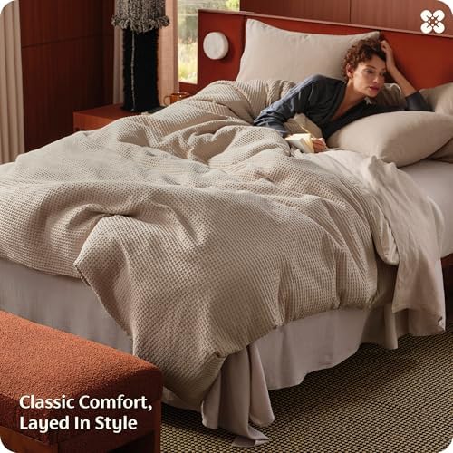 Bedsure PureWoven Cotton Waffle Weave Duvet Cover, Khaki, Duvet Cover Only - Image 6