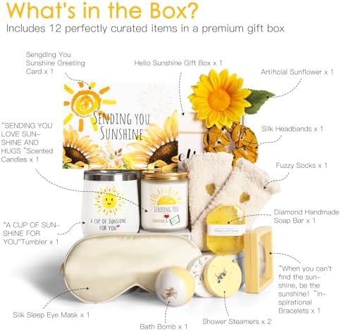 Birthday Gifts for Women, Sending Sunshine Christmas Gifts, Get Well Soon Gifts Basket Care Package Unique Spa Gifts Box with Wine Glasses for Thinking of You Her Sister Best Friend - Image 2
