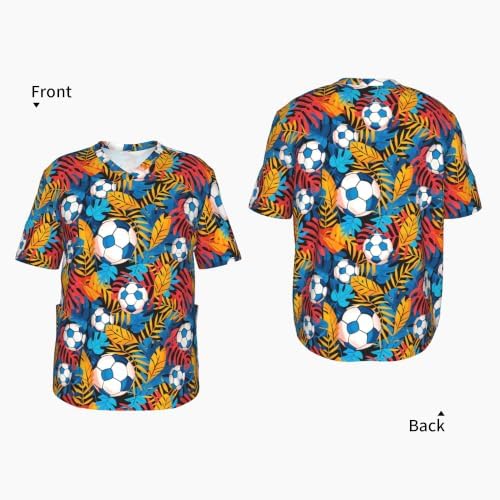 Men's Scrub Top,V-Neck Spill Wrinkle Resistant,3 Pockets-Tropical Palm Leaf Football (3) - Image 4